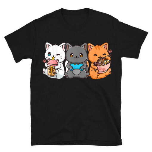 Boba Tea Bubble Tea Gaming Gamer Ramen Cat T-Shirt