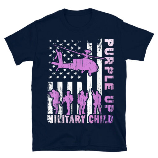 Military Child Shirt Purple Up American Flag Helicopter T-Shirt