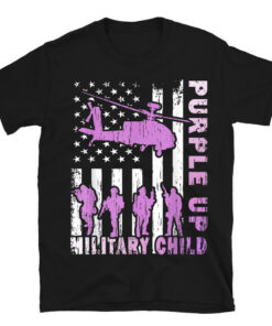 Military Child Shirt Purple Up American Flag Helicopter T-Shirt